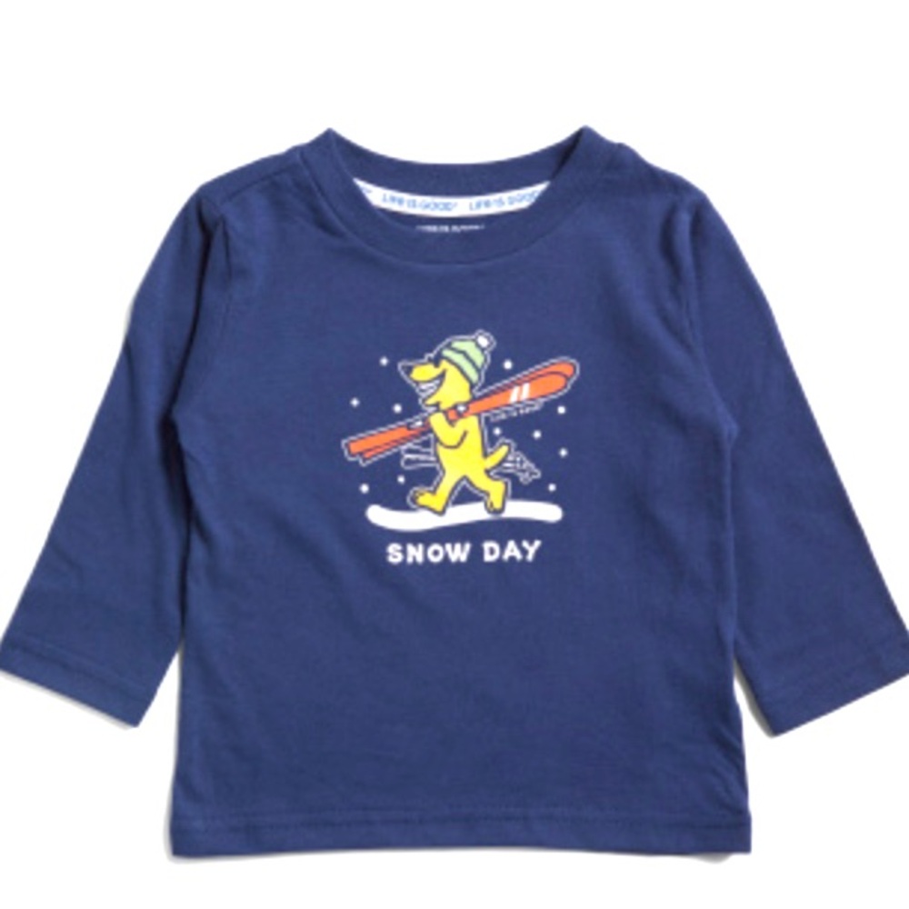 Life is Good Long Sleeve Navy Blue Snow Day Pullover Ski Dog Graphic T-shirt 4T